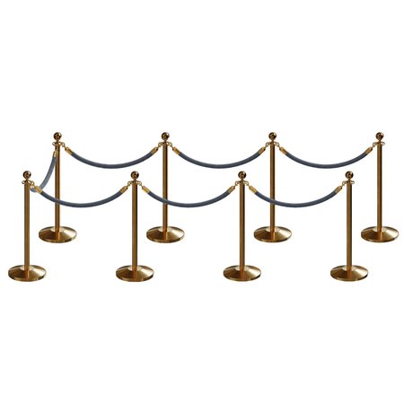 MONTOUR LINE Stanchion Post and Rope Kit Sat.Brass, 8 Ball Top7 Gray Rope C-Kit-8-SB-BA-7-PVR-GY-PB